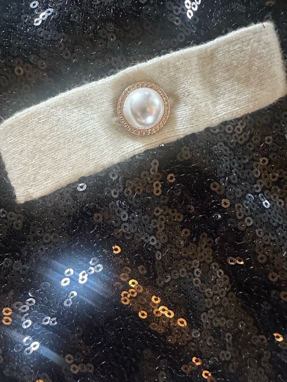 Talbots Black Sequin Crewneck Cardigan with Cream Trim - Picture 4 of 9